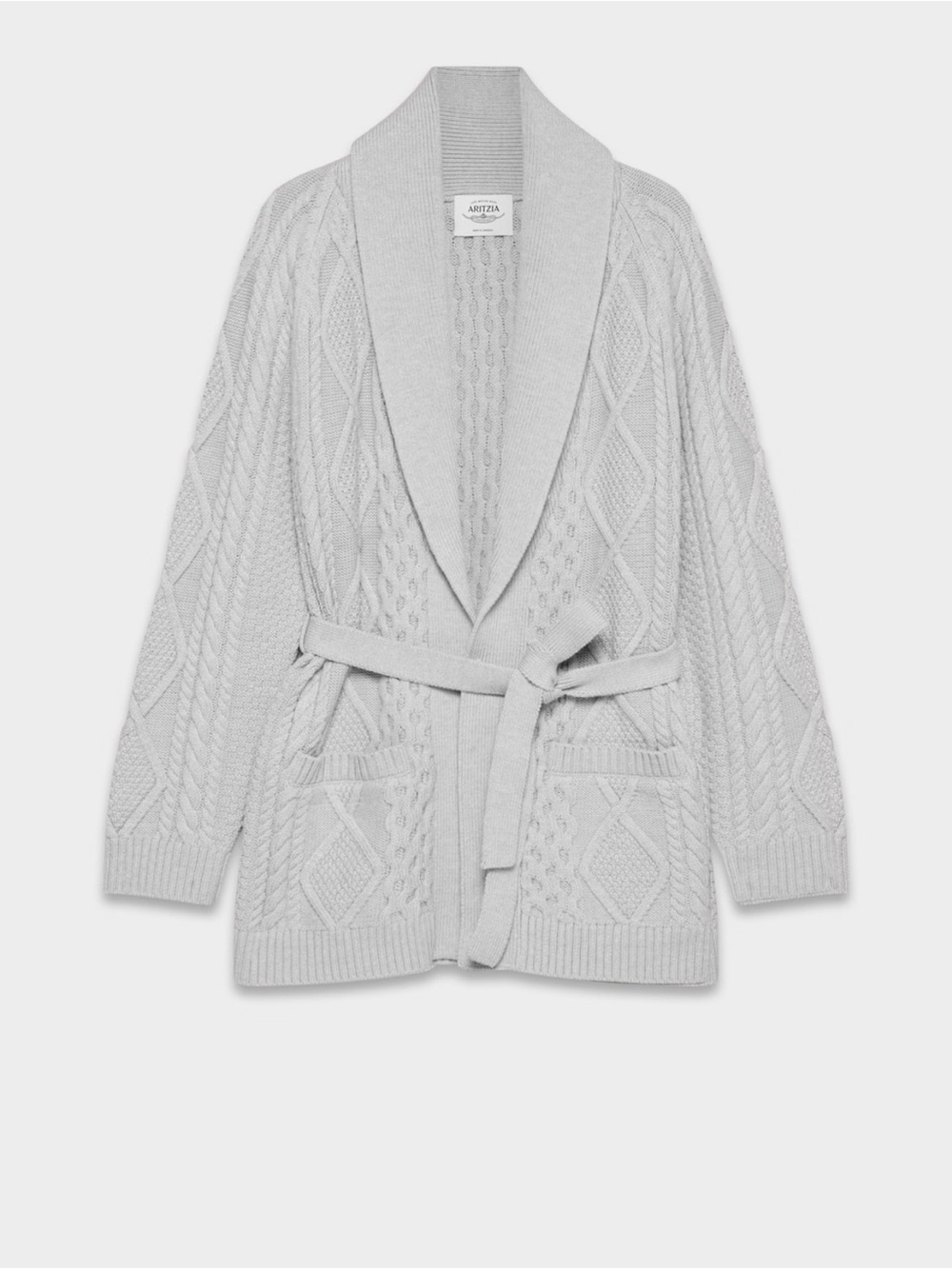 Aritzia Heritage Knit Merino Wool Open-front Cardigan, Heather Chrome size Small